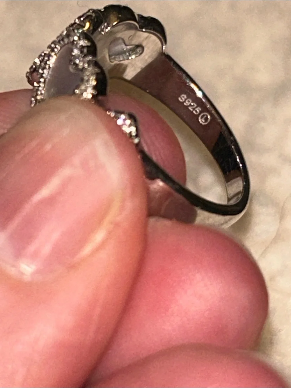 Sterling Silver Heart Cluster Ring with White Mother-of-Pearl Inlays
